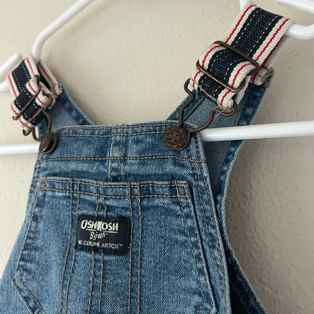 Oshkosh denim overalls bibs stripe straps Jean classic Y2K style pockets 9 mo